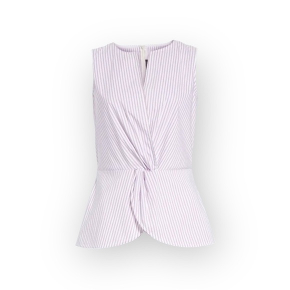 new St John ❉ Pinstripe Twist Front Peplum Top ❉ Orchid Stripe Chain Detail ❉ M - Picture 11 of 16
